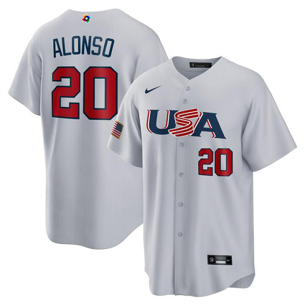 Men's Nike USA Baseball #20 Pete Alonso Gray 2023 World Baseball Classic Jersey