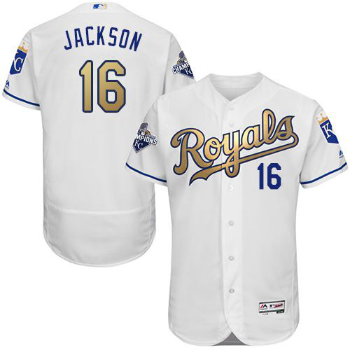 Kansas City Royals #16 Bo Jackson White 2015 World Series Champions Gold Program FlexBase Stitched MLB Jersey