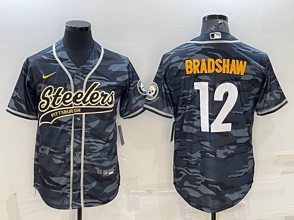 Men's Pittsburgh Steelers #12 Terry Bradshaw Camouflage Stitched Baseball Cool Base Jersey