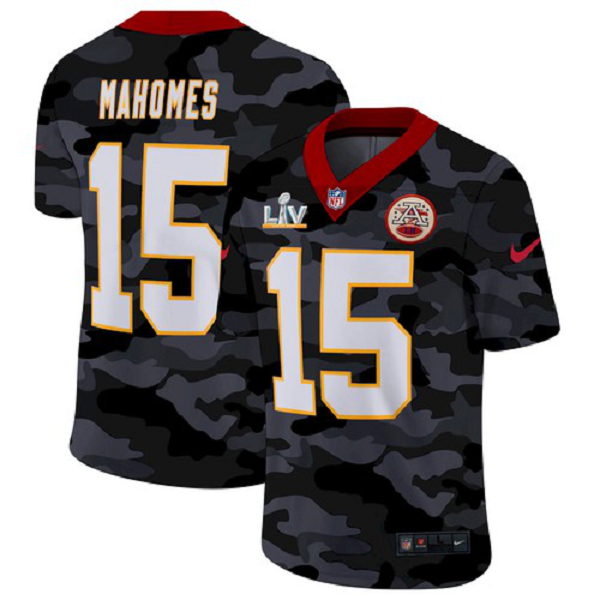 Men Kansas City Chiefs #15 Patrick Mahomes Camo 2021 Super Bowl LV Jersey