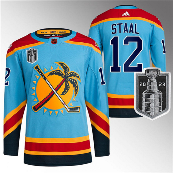 Men's Florida Panthers #12 Eric Staal Blue 2023 Stanley Cup Final Reverse Retro Stitched Jersey