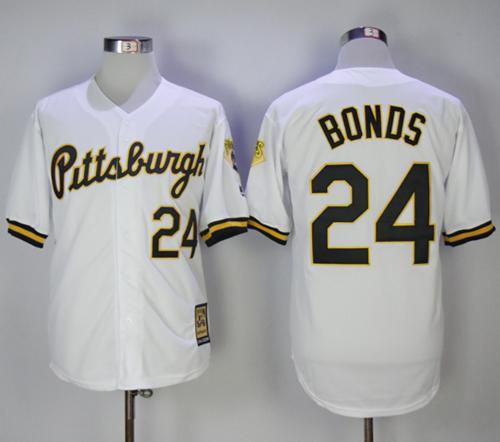 Mitchell And Ness 1990-1997 Pittsburgh Pirates #24 Barry Bonds White Throwback Stitched MLB Jersey