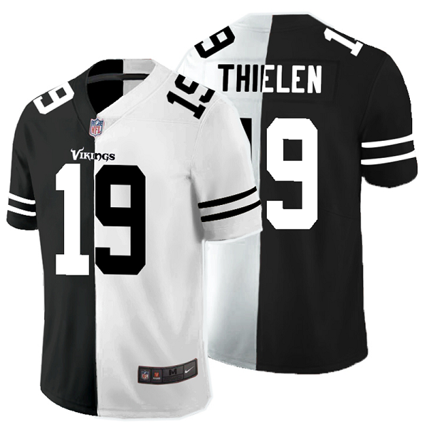 Men's Nike NFL Minnesota Vikings #19 Adam Thielen Black White Peaceful Coexisting Split 2020 Vapor Untouchable Stitched Limited Jersey