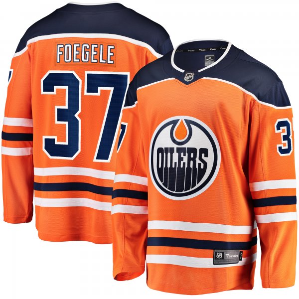 Men's Edmonton Oilers Warren Foegele Fanatics Orange Home Breakaway Player Jersey