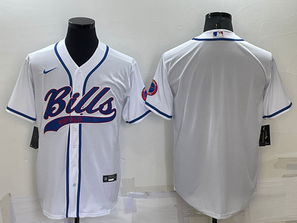 Men's Buffalo Bills Blank White Stitched Baseball Cool Base Jersey