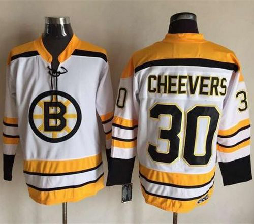 Boston Bruins #30 Gerry Cheevers White CCM Throwback Stitched NHL Jersey