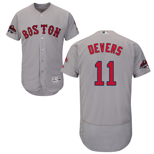 Boston Red Sox #11 Rafael Devers Grey Flexbase Collection 2018 World Series Champions Stitched MLB Jersey