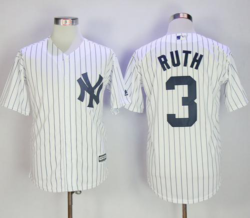 New York Yankees #3 Babe Ruth White Strip New Cool Base Stitched MLB Jersey