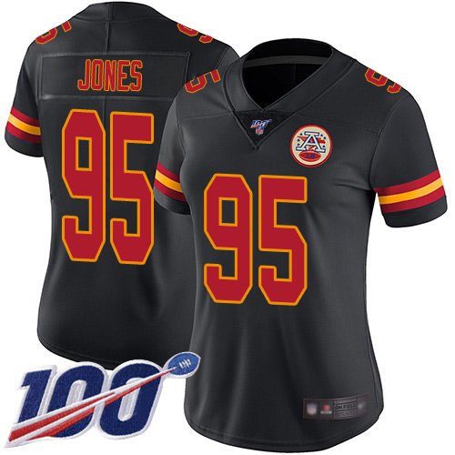 Women's Kansas City Chiefs #95 Chris Jones BlackStitched NFL Limited Rush 100th Season Jersey