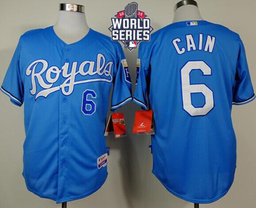 Kansas City Royals #6 Lorenzo Cain Light Blue Alternate Cool Base W/2015 World Series Patch Stitched MLB Jersey