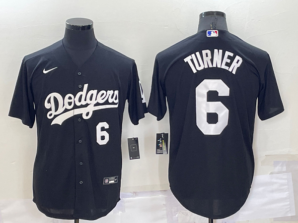 Men's Nike Los Angeles Dodgers #6 Trea Turner Black Stitched Cool Base MLB Jersey