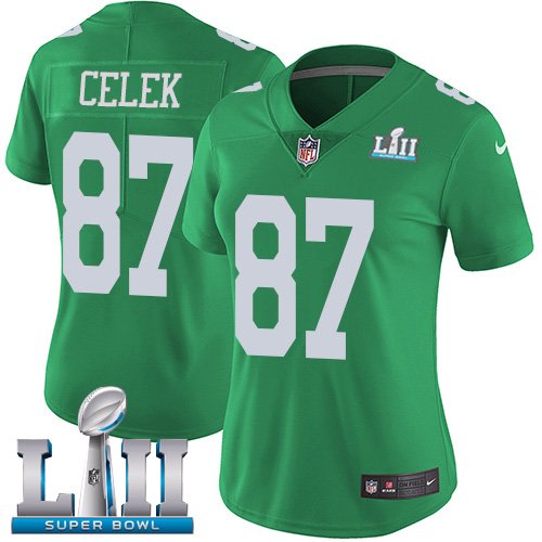 Women's Nike NFL Philadelphia Eagles #87 Brent Celek Limited Green Rush Vapor Untouchable Super Bowl LII Jersey