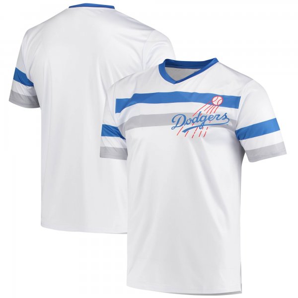 Men's Los Angeles Dodgers Stitches White Cooperstown Collection V-Neck Jersey