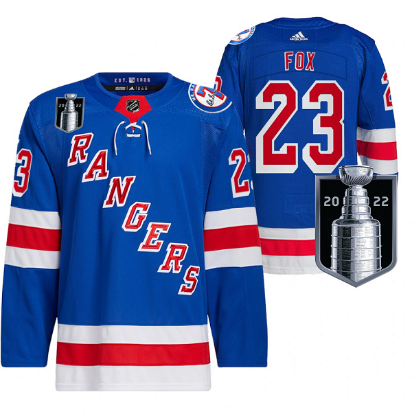 Men's Adam Fox New York Rangers 2022 Stanley Cup Playoffs Royal #23 Jersey