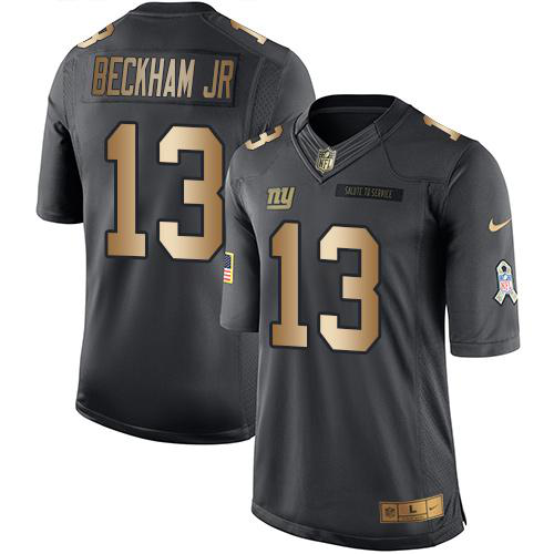 Nike New York Giants #13 Odell Beckham Jr Black Youth Stitched NFL Limited Gold Salute to Service Jersey