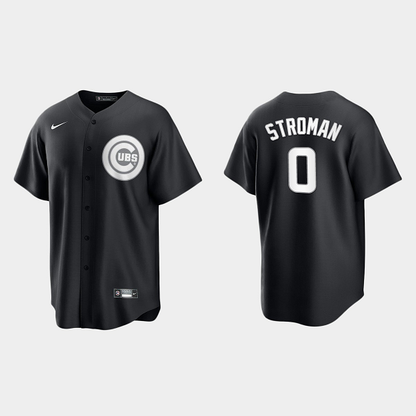 Men's Chicago Cubs #0 Marcus Stroman Black White Official MLB Jersey