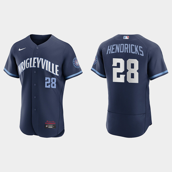 Men's Chicago Cubs #28 Kyle Hendricks Navy 2021 MLB City Connect Flex Base Jersey