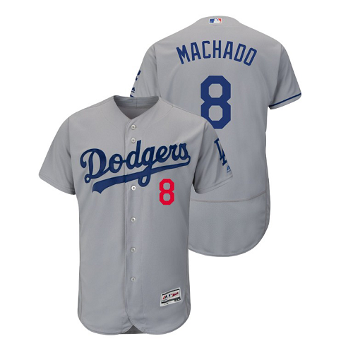 Men's Los Angeles Dodgers #8 Manny Machado Gray Alternate Road Flex Base Majestic Jersey