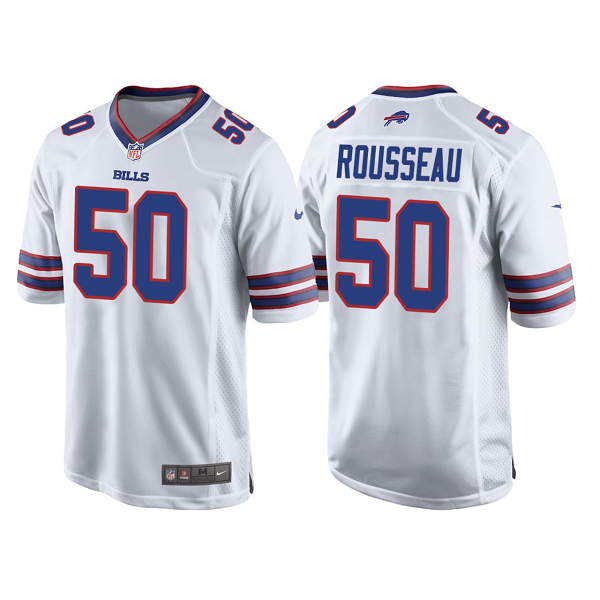 Men's Buffalo Bills #50 Gregory Rousseau Nike White 2021 NFL Draft First Round Pick Limited Jersey