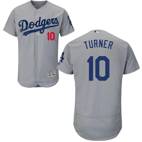 Los Angeles Dodgers #10 Justin Turner Grey Flexbase Collection Stitched MLB Jersey