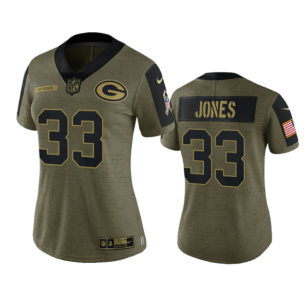 Women's Green Bay Packers Aaron Jones Olive 2021 Salute To Service Limited NFL Jersey