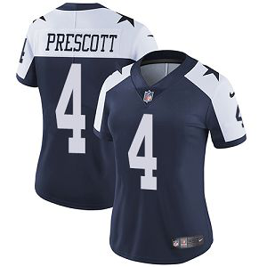 Nike Dallas Cowboys #4 Dak Prescott Navy Blue Thanksgiving Women's Stitched NFL Vapor Untouchable Limited Throwback Jersey