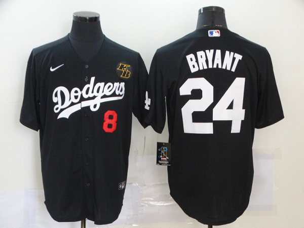 Men's Los Angeles Dodgers #8 #24 Kobe Bryant Black KB Patch Stitched MLB Cool Base Nike Jersey