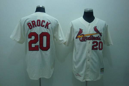 Mitchell And Ness 1967 St. Louis Cardinals #20 Lou Brock Stitched Cream Throwback MLB Jersey