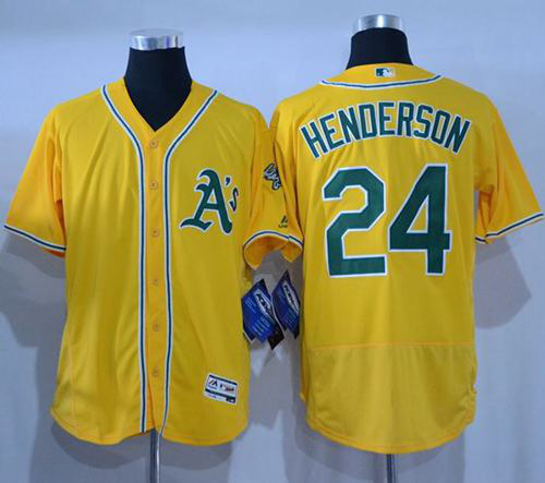 Oakland Athletics #24 Rickey Henderson Gold Flexbase Collection Stitched MLB Jersey