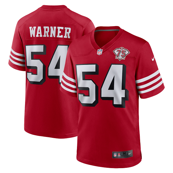 Men's San Francisco 49ers #54 Fred Warner Nike Scarlet 75th Anniversary Alternate Limited Player Jersey