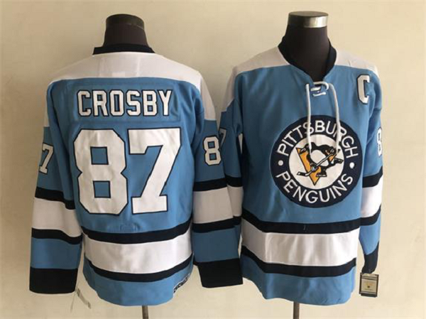 Men's Pittsburgh Penguins #87 Sidney Crosby Blue Throwback NHL Jersey