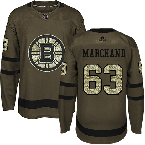 Adidas Boston Bruins #63 Brad Marchand Green Salute to Service Stitched NHL Jersey