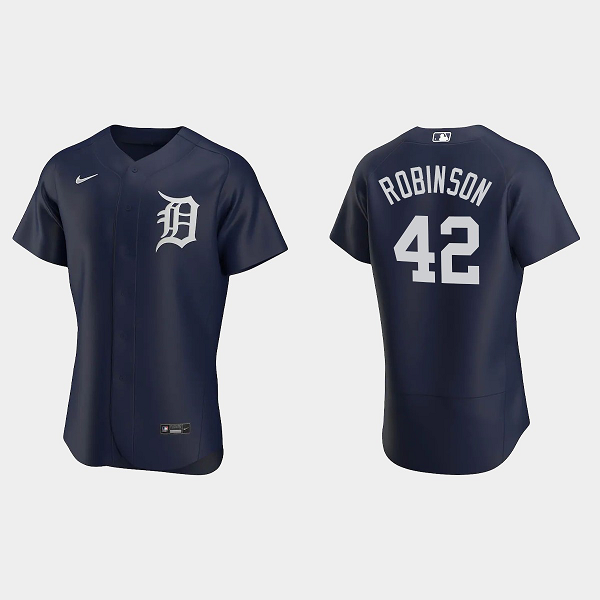 Men's Detroit Tigers #42 Jackie Robinson Navy Team Logo 2020 Alternate MLB Jersey