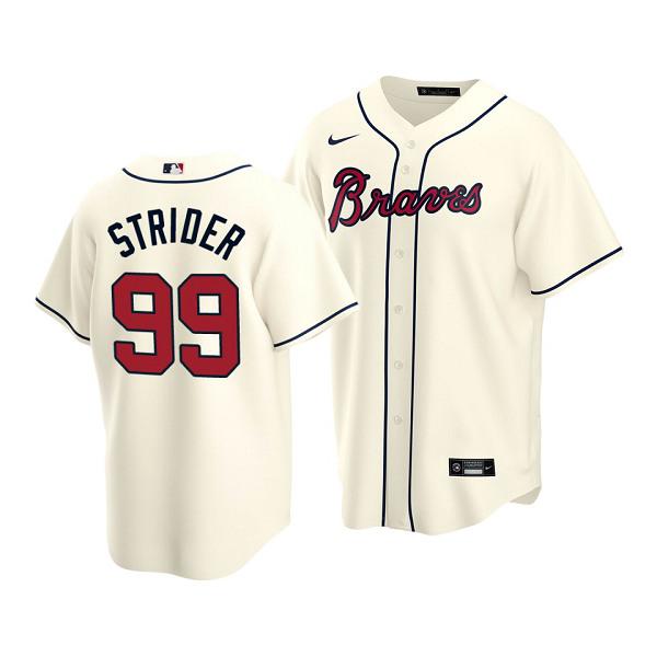 Men's Atlanta Braves #99 Spencer Strider Cream Cool Base Alternate Jersey