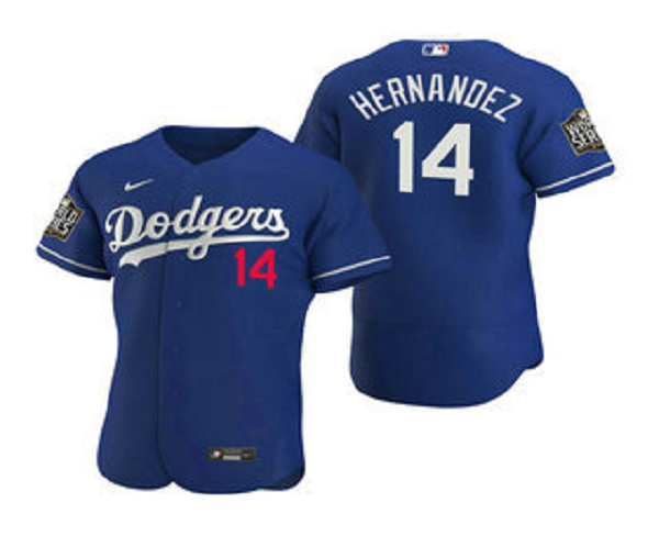 Men's Los Angeles Dodgers #14 Enrique Hernandez Royal 2020 World Series Flex Base Nike Jersey