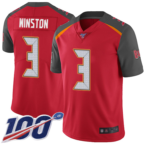 Tampa Bay Buccaneers #3 Jameis Winston Red Team Color Men's Stitched NFL 100th Season Vapor Limited Jersey