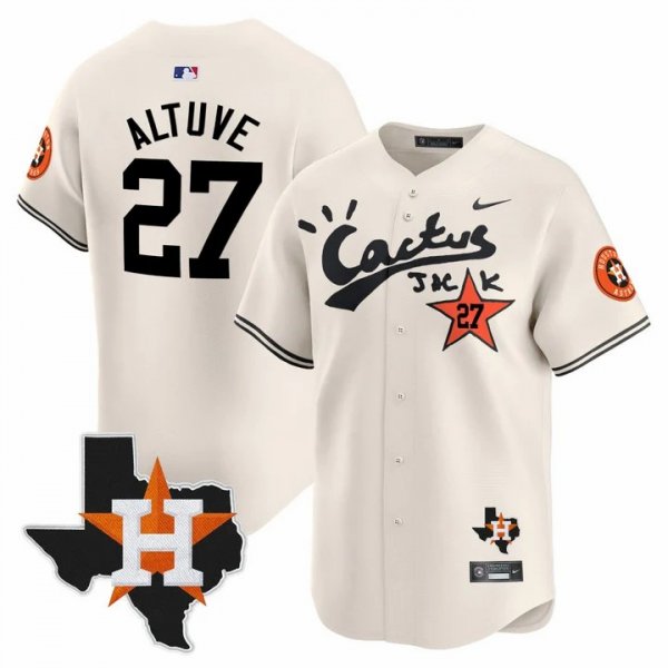 Men's Houston Astros #27 Jose Altuve Cactus Jack Stitched Limited Cool Base Cream Jersey