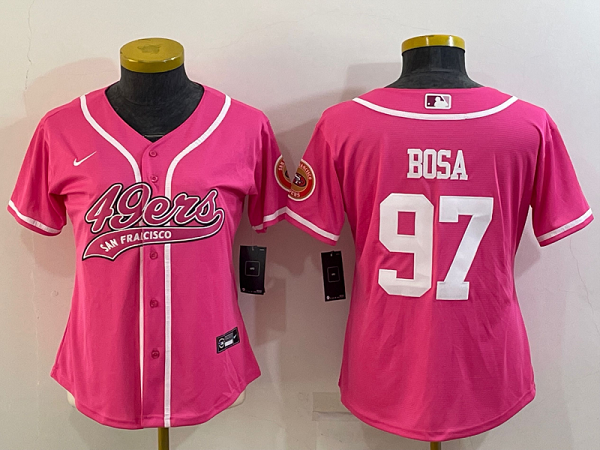 Men's San Francisco 49ers #97 Nick Bosa Pink Stitched Baseball Cool Base Jersey