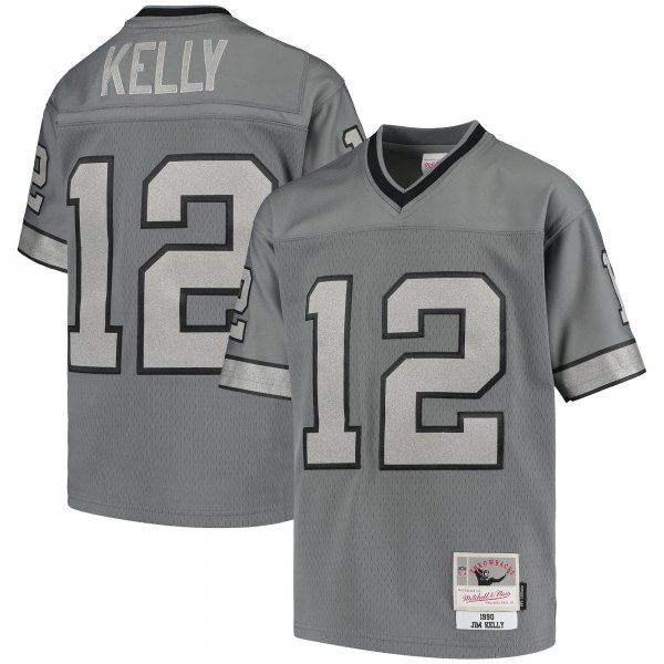 Youth Buffalo Bills Jim Kelly Mitchell & Ness Charcoal 1990 Retired Player Metal Replica Jersey