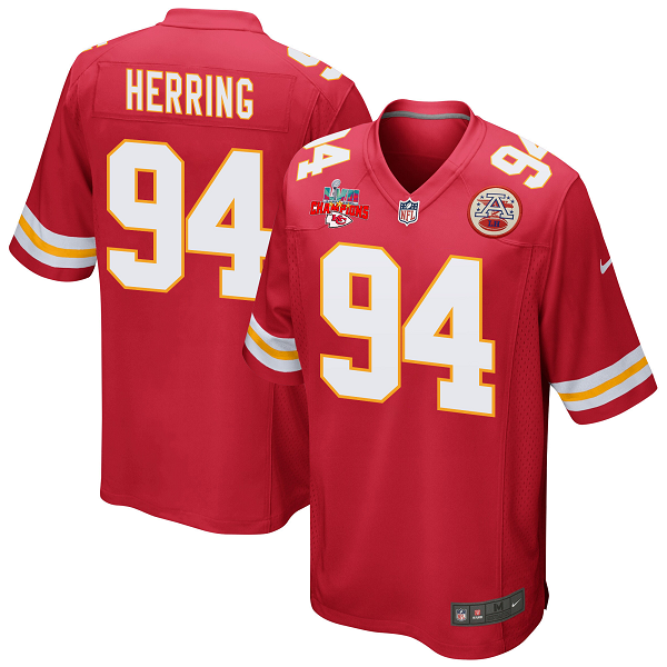 Malik Herring #94 Kansas City Chiefs Super Bowl LVII Champions 3 Stars Men's Game Red NFL Jersey