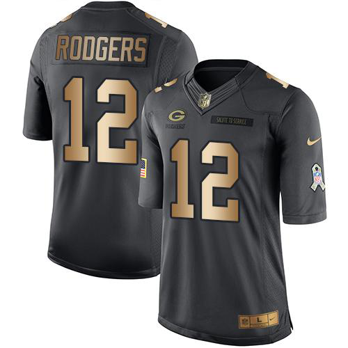 Nike Green Bay Packers #12 Aaron Rodgers Black Men's Stitched NFL Limited Gold Salute To Service Jersey