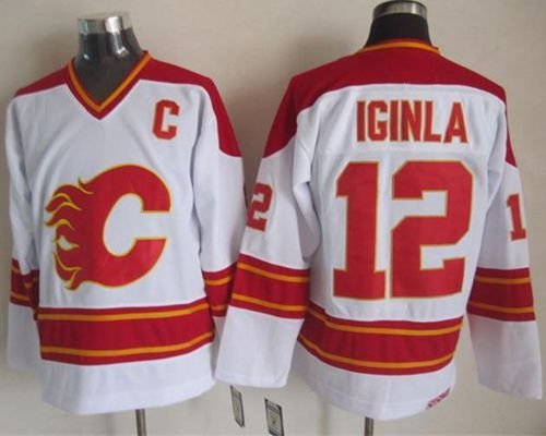 Calgary Flames #12 Jarome Iginla White CCM Throwback Stitched NHL Jersey