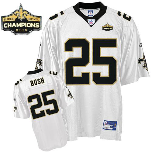 Men's New Orleans Saints #25 Reggie Bush White Super Bowl XLIV 44 Champions Stitched NFL Jersey