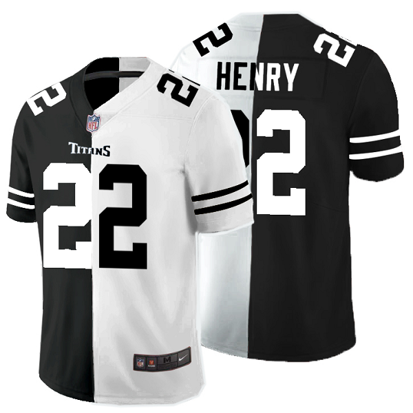 Men's Nike NFL Tennessee Titans #22 Derrick Henry Black White Peaceful Coexisting Split 2020 Vapor Untouchable Stitched Limited Jersey