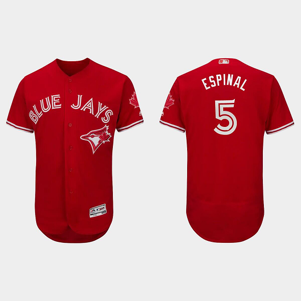 Men's Toronto Blue Jays #5 Santiago Espinal Scarlet Canada Day Flex Base MLB Jersey