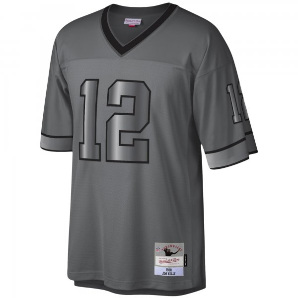 Men's Buffalo Bills Jim Kelly Mitchell & Ness Charcoal 1990 Retired Player Metal Legacy Jersey