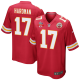 Mecole Hardman #17 Kansas City Chiefs Super Bowl LVII Champions 3 Stars Men's Game Red NFL Jersey