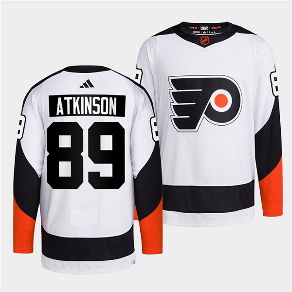 Men's Philadelphia Flyers #89 Cam Atkinson White 2022 Reverse Retro NHL Jersey