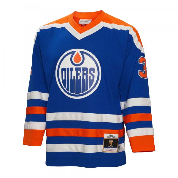 Men's Edmonton Oilers Grant Fuhr Mitchell & Ness Royal  1986/87 Blue Line Player Jersey