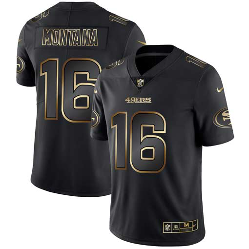 Men's Nike San Francisco 49ers #16 Joe Montana Black Gold Vapor Untouchable Limited NFL Jersey